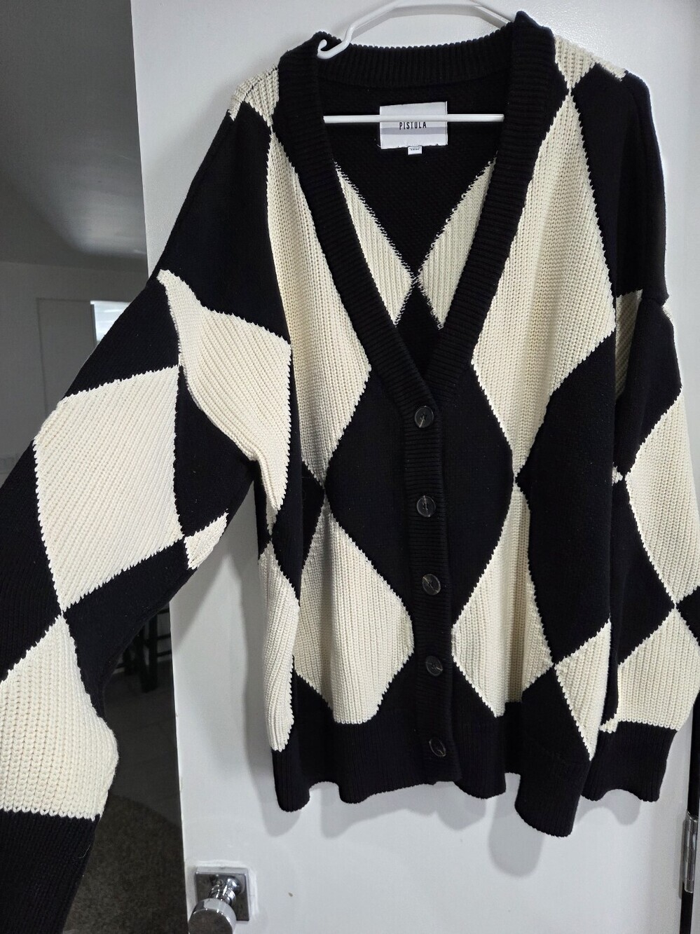 Pistola Evelyn Oversized Cardigan Argyle Print - Picture 3 of 4